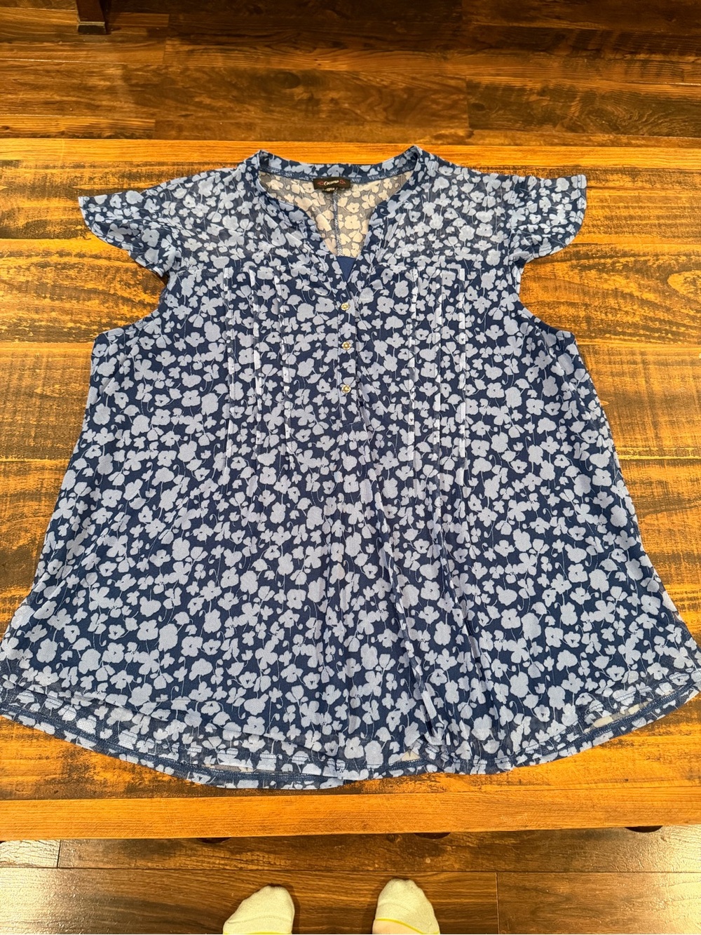 Cocomo Blue Floral Cap-Sleeve V-Neck Blouse